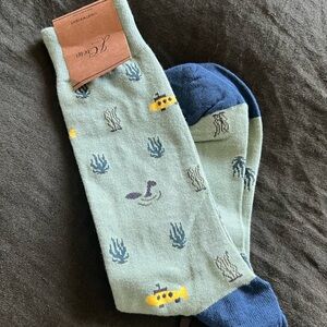 J. Crew Green Socks with Submarine and Sea Life Pattern